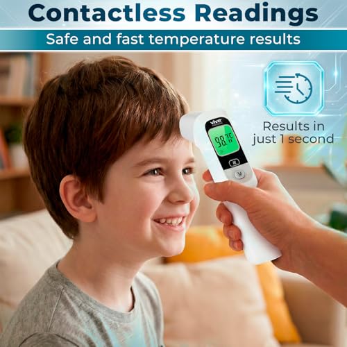 Vive No-Touch Forehead Thermometer - No Contact Infrared Digital | Thermometer for Adults, Kids, Babies, & Objects - Touchless, Accurate Temporal Fever Sensor - Fast, Memory Recall, Large