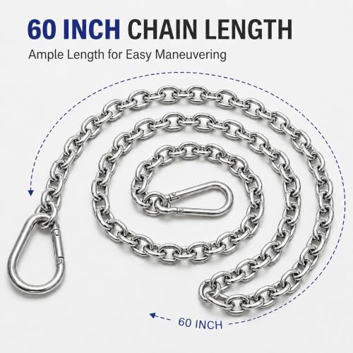 60-Inch Calf Pulling Chain Set, 304 Stainless Steel, 2 Handles, Carabiners | 304 stainless steel; detachable carabiners clip to chain ends or any link for flexible setups; for cows, cattle and goats