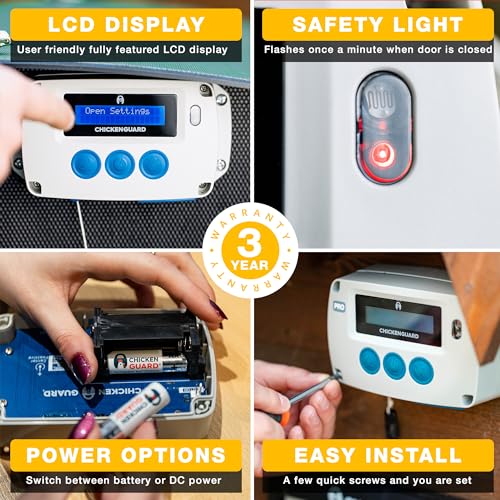 ChickenGuard Automatic Chicken Coop Door Opener, Power by Solar/Batteries/Electric. Strong Motor Lifts 2kg; Timer/Light Sensing; Motor Units only or Combination Kits (PRO + Batteries) - size: 6.5"L x 2.3"W x 3.6"H