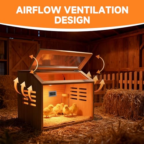 Wooden Chick Brooder Box with Heat Lamp and Thermometer, 15.7 x 12 x 12 in | Thick wood construction with pre-drilled holes suitable for chicks, ducklings, quail, hamsters small animals - size: 12.0"L x 15.7"W x 12.0"H