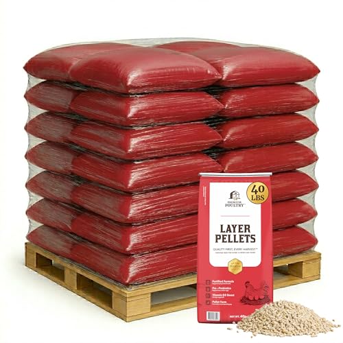 Layer Pellet Chicken Feed, 16% Protein Poultry Feed for Laying Hens, Supports Egg Production, Strong Eggshells & Calcium Absorption with Vitamin D3, Made in USA, 2000 lbs - size: 2000lb (Pallet), style: Layer Pellets