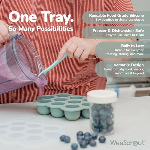 WeeSprout Silicone Baby Food Freezer Tray with Clip-on Lid - Perfect Storage Container for Homemade Baby Food, Vegetable & Fruit Purees, and Breast Milk (Navy, Ten 1.5 Ounce Sections) - color: Navy, size: Ten 1.5 Ounce Sections