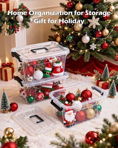 NUMIFUN 7Qt Clear Plastic Storage Bins with Lids,Transparent Design,6 Pack | Stackable organizing totes with buckle latches & handles.Dust-proof clear design for home,office & pantry space saving - color: Clear