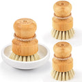 SUBEKYU Bamboo Dish Scrub Brush,Produce Brush,3 Pack with Ceramic Holder | Vegetable Brush,Natural Sisal Bristles,Kitchen Wooden Cleaning Scrubbers Set - color: Ceramics Base + 3p Sisal Brushes, size: Regular size