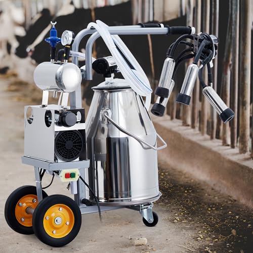 Electric Milking Machine, 25L Stainless Steel Cow Milker Cart | Cow Milking Machine Portable with 550W Motor|Cow Milker Machine 6.6 Gallon Stainless Steel Cow Milker Bucket|Vacuum Pulsation