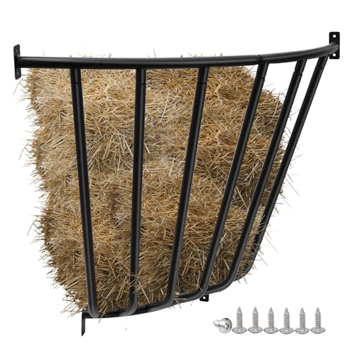 Corner Hay Rack, 29.5 x 13.8 x 26.7 Large Capacity Goat Hay Rack, Heavy Duty Galvanized Metal Wall Hay Feeder for Sheep Horses, etc