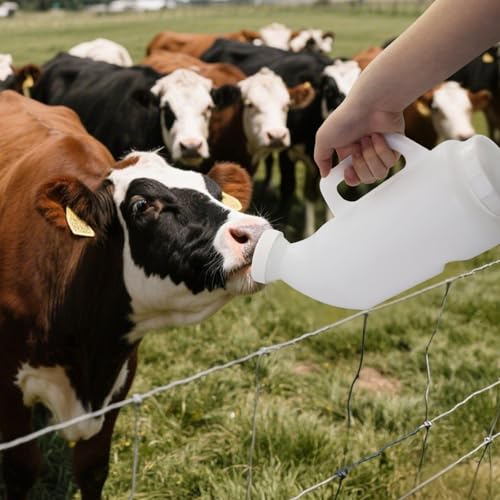 2.64 Quart High-Capacity Horizontal Milk Bottle Calf Feeder Bottles with Handle and Silicone Nipple，Farm Cow Milk Feeder, Livestock Supplies (White)