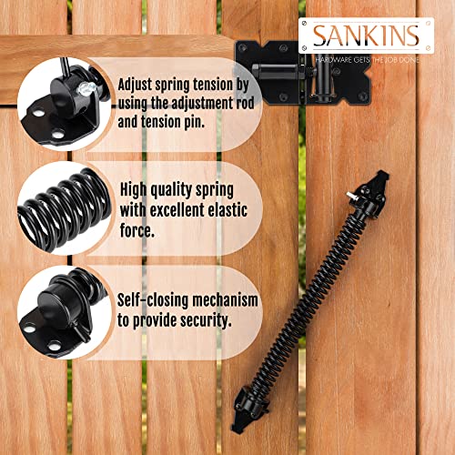 14" Gate Spring Self Closing, Adjustable Spring Gate Closer, 1pcs | Automatic Metal Gate Closure Hardware swinging door spring with Adjustable Tool for Wooden and Vinyl Fence