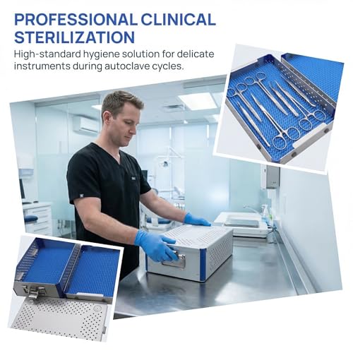 Autoclavable Aluminum Sterilization Tray, Silicone Mat for Ultrasonic Cleaning & Dental Tools 11.8"×7.9"×3.5"