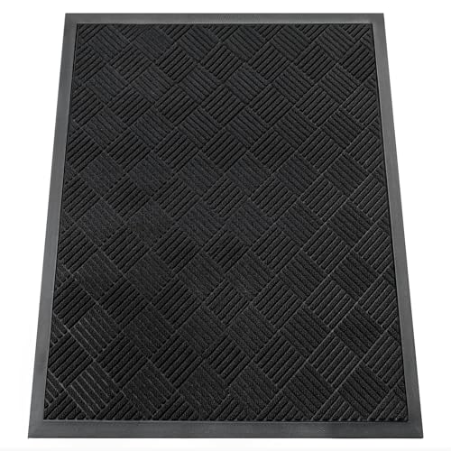 Front Door Mat Outside Entrance, Dirt Trapper Doormat 48" x 36" | Absorbent Indoor Outdoor Welcome Mat for Entryway, All Weather Commercial Floor Mat for High Traffic Area, Diamond Black - color: Black Diamond, size: 3' x 4' (Rectangular)