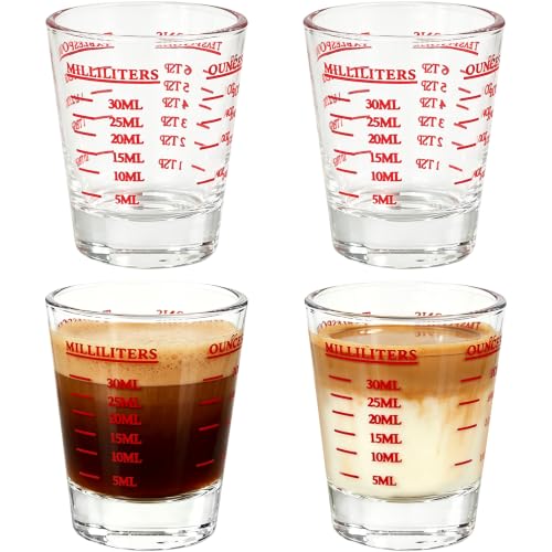 4 Pack Shot Glass Measuring Cup,Espresso Shot Glasses Liquid Heavy,Thick Base Liquid Measuring Cup for Mixing Cocktails Preparing Dessert (1 OZ, 2 TBS, 6 TSP, 30 ML) - color: 4 Pack Shot Glass Measuring Cup