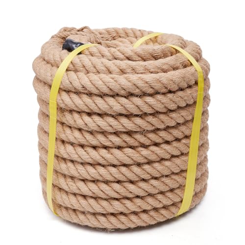 Jute Rope Heavy Duty 2 Inch 25 Feet, Natural Hemp Rope, Twisted Hemp Rope for Crafts, Gardening, Bundling, Climbing, Hammock, Nautical rope, Tug of War rope, Railings, Home Decorating (2 Inch×25 Feet) - size: 25Ft, style: 2 Inch