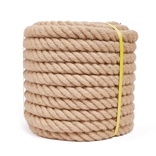 Jute Rope 1 1/2 Inch 50 Feet, Heavy Duty Natural Hemp Ropes, Twisted Hemp Rope for Crafts, Gardening, Bundling, Climbing, Hammock, Nautical, Tug of War, Railings, Home Decorating - size: 50Ft, style: 1-1/2 Inch