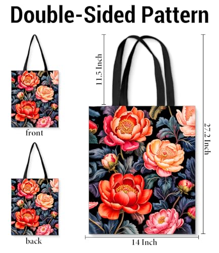Aesthetic Floral Canvas Tote Bag - Reusable Shoulder Tote Bag for Women Lady Casual Vacation, Shopping, Work, Gym - color: 6