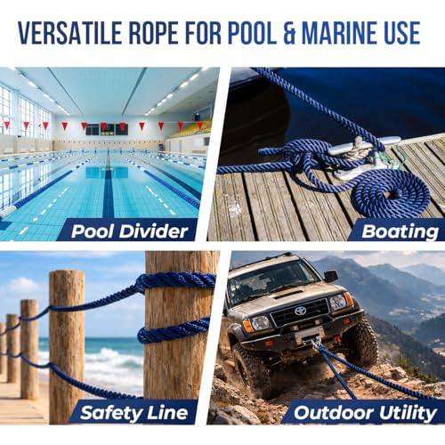 2205lbs Heavy Duty PP/Polyester/Nylon Rope, White, 5/16inX98FT | Weather-Resistant & Waterproof Rope for Pool, Camping, Construction & Rigging Applications - color: White, size: 5/16in X 98FT