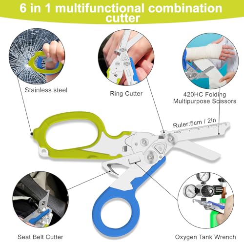 6-in-1 Heavy-Duty Emergency trauma shears (Blue green) - color: Blue Green