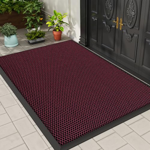 Front Door Mat Outside Entrance Entry Welcome Mat 36"x60" Gray Red 3x5ft | Heavy-Duty Dirt Trapper Non Slip Rubber Entrance Doormats for Entryway Porch Garage 3D Mesh Stain Resist All Season & Weather - color: Red, size: 36"x60"