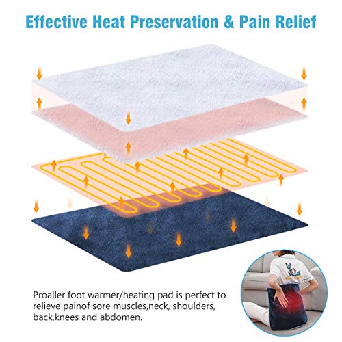 Electric Heated Foot Warmer Soft Flannel Foot Heater with 2h Auto Off & 3 Heat Levels Full Body Use Heating Pad for Feet Pain Relief, Pocket Design 16" x 22", Navy Blue - color: Navy Blue
