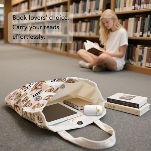 Aesthetic Canvas Tote Bag for Women - with Magnetic Snap Closure & Zipper Inner Pocket Reusable Totes Bag - color: Hedgehog1