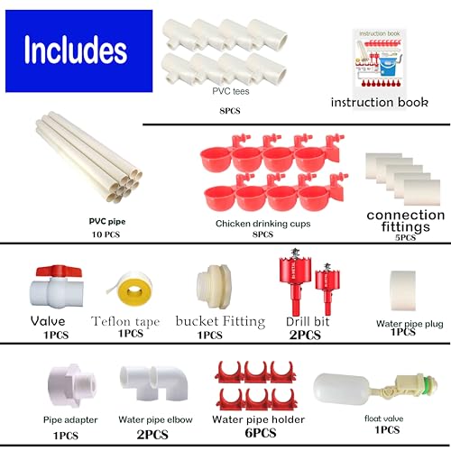 Automatic Chicken Water Cups,Chicken Water Feeder,Complete Set Pipeline Automatic Chicken Waterer System for Chick Duck Quail