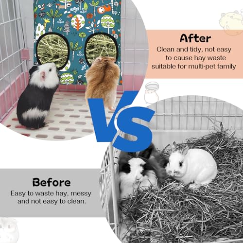 3 Pcs Rabbit Hay Feeder Bag, 2-Hole Hanging Hay Feeder Guinea Pig Hay Bags Washable Bunny Hay Bag for Rabbits Chinchillas Hamsters Small Pets and Animal (11.8"×8.7") - color: Blue,Orange,Green