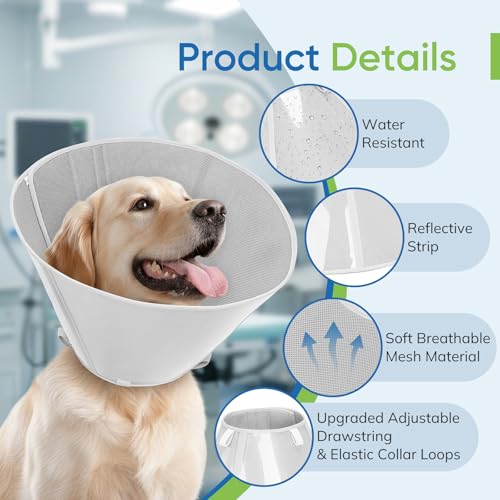 Soft Dog Cone Collar to Stop Licking After Surgery, Mesh Breathable Pet Recovery Collar for Large Medium Dogs, Elizabethan Cone Alternative(S) - color: Grey, size: S