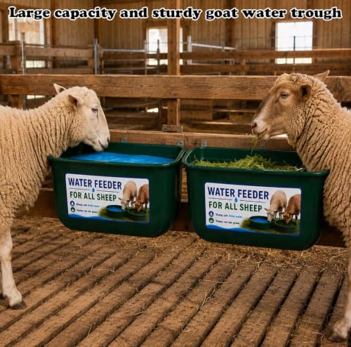 2 Pack Hanging Goat Feeder and Water Trough, Fence Mounted Feeder for Goats, Sheep and Lambs, Lamb Feeder, Large Capacity Livestock Feeding Container, Easy Install Farm Feeder