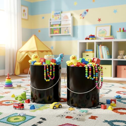 WUWEOT 4 Pack 1 Quart & 1 Gallon Metal Paint Can, Black Empty Paint Buckets Storage Container, Leftover Pail with Stainless Steel Handle and Snap On Airtight Lid for Painting, DIY Crafts
