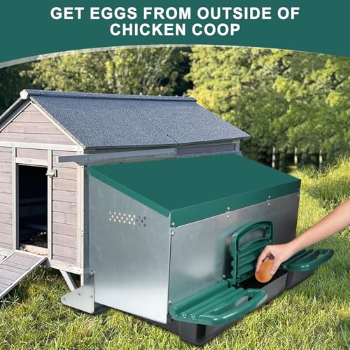 Chicken Nesting Box, 3 Holes Nesting Boxes, Heavy Duty Metal Laying Boxes, Roll Away Nesting Box Egg Collection Tray, with Roosting Pole for Chicken Coop(Green) - size: 3 Holes
