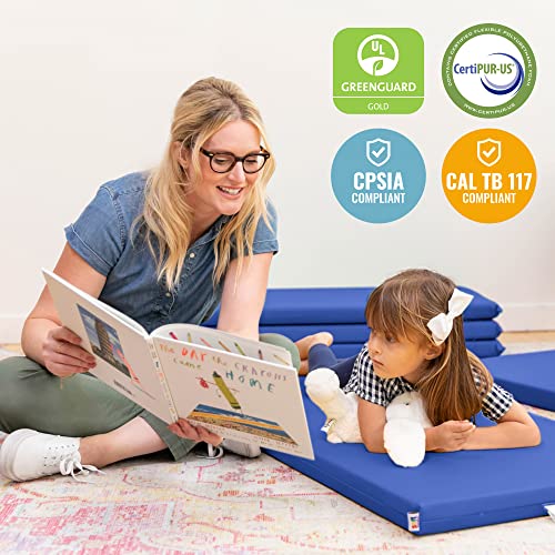 ECR4Kids SoftZone Rainbow Rest Mat, 2in, Sleeping Pad, Blue, 5-Piece | Soft foam with polyurethane cover, GREENGUARD Gold Certified, 2-6 years, fully assembled, non-slip base, daycare or classroom - color: Blue