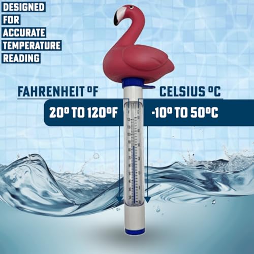 Floating Flamingo Thermometer - Pools, Spas, Hot tubs, Aquariums | Poolzilla Floating Flamingo Thermometer for Pools, Spas, Hottubs, & Aquariums - Shatter Resistant - color: Flamingo