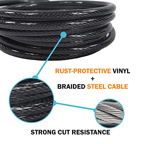 Lumintrail 12mm (1/2 inch) Heavy-Duty Security Cable, Vinyl Coated Braided Steel with Sealed Looped Ends (4', 7', 10', 15', 20', 25' or 30') (20-FT) - size: 20-FT