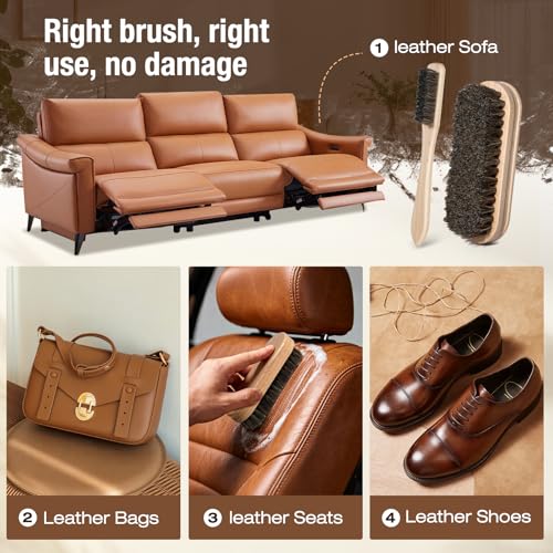 3Pcs Shoe Shine Kit, 2Pcs Horsehair Shoe Brush and a Suede Eraser | Horse Hair Brush for Leather, Suede Brush for Shoes, Shoe Care Set Cleans and Polishes Leather, Suede and Boots - size: 3PCS