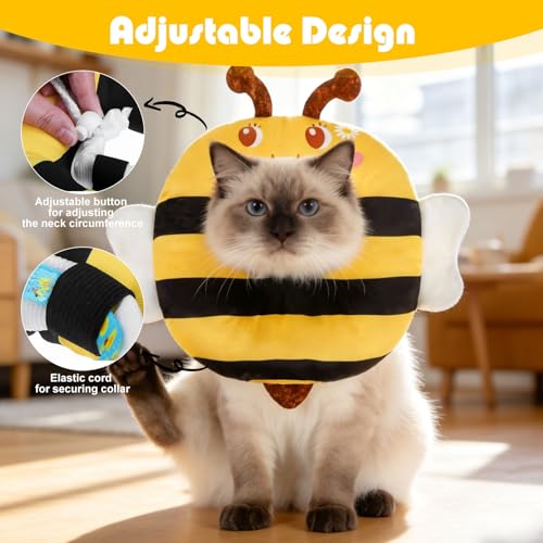 Cat Cone Collar Soft, Cat Recovery E Collar After Surgery to Stop Licking, Adjustable Waterproof Neck Elizabethan Pet Kitten Puppy Donut Pillow for Cats Wound Healing, Bee - color: Bee, size: Small(5-9.5in)