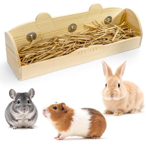 Rabbit Hay Feeder, Wooden Bunny Food Feeding Manger, Rabbit Hay Holder Less Wasted Food Dispenser for Guinea Pig, Chinchilla, Hamster