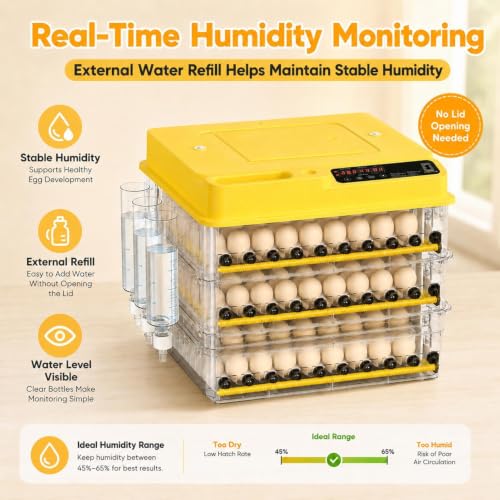 New 216 Egg incubators for Hatching Eggs with Automatic Turning | Egg incubator with temperature control, incubation day tracking, smarts egg turning system and multi-poultry support - color: 216 Egg Yellow