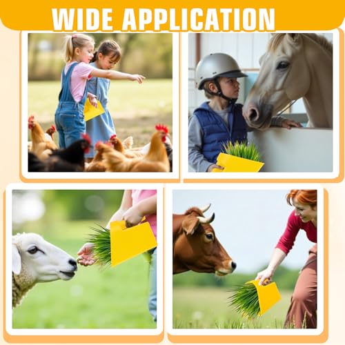 6 Pcs Plastic Enclosed Feed Scoop Heavy Duty Durable Stackable Horse Yellow Feed Scoop for Livestock Animal Ranchers Homesteaders Farmers, 2 Qt