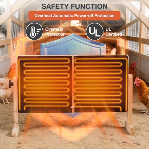 Chicken Coop Heater with Temperature Control, 200W Chick Heater with Adjustable Temp (70-190℉) for Winter, 2 Heating Plates, Foldable Large Size Coop Heater (Natural Wood) - color: Natural