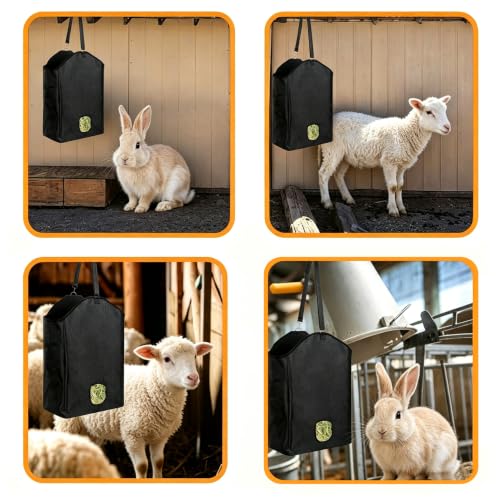 3 PCS Hay Bags for Goats with Reinforced Oxford Fabric with Metal Ring and Adjustable Strap