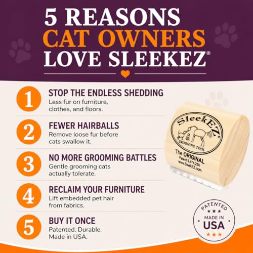 SleekEZ Cat Brush for Shedding - Deshedding Brush for Cats - Patented Grooming Tool for Removing Loose Fur, Undercoat & Hair - Made in USA - Works on Short, Medium & Long Coats - style: Cat Brush