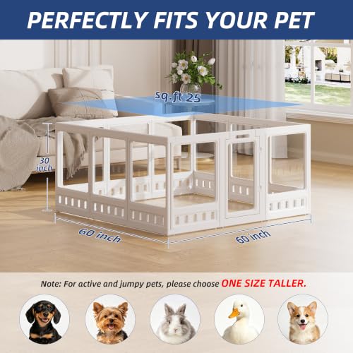 Clear-air Dog Playpen with Room Divider, Expandable Acrylic Dog Playpen to Create 2 Rooms, Clear Dog Play Pen Indoors, 30", 12 Panels, White - color: White, size: 30"H