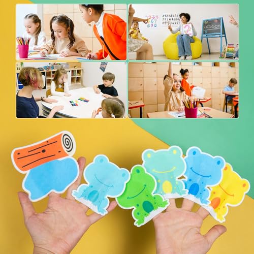 5 Little Speckled Frogs & Pond Finger Puppets Set, 6PCS Felt Nursery Rhyme Finger Puppets Toy for Toddlers, Interactive Parent-Child Play, Preschool Classroom Activities, Storytelling & Bedtime Songs - style: 5 Little Speckled Frogs