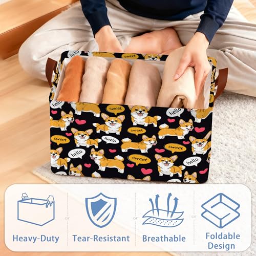 Cute Corgi Dog Storage Basket,Sweet Collapsible Storage Bin Cubes for Living Room Bedroom Blankets Home Storage 17x11.5x10Inch - color: Cute Corgi Dog Sweet