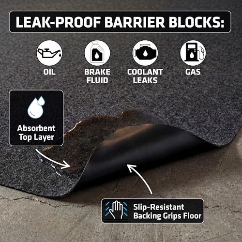 Armor All Jumbo XXL Garage Floor Mat (22' x 8'10"), Waterproof Garage Flooring, Absorbent, Premium Oil Spill Resistant Garage Pad, Durable, Protects Surfaces (Includes Double Sided Tape) (USA Made) - size: 8'10" x 22' (Rectangular)