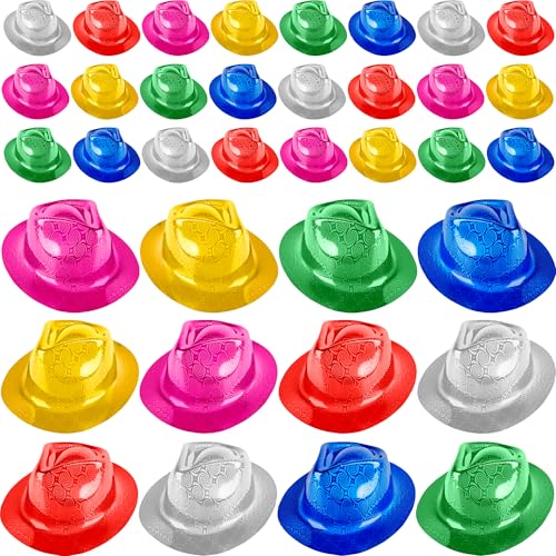36 Pcs Party Gangster Hats Plastic Party Hats Bulk Fedora Party Hats for Kids Adults Cosplay Photo Booth Supplies - color: Color Set 2