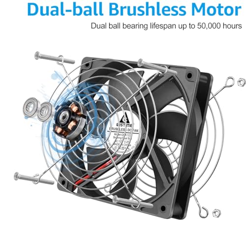 GDSTIME 120mm 12V Computer Fan 2 Pin Dual Ball Bearing DC Cooling, 2-Pack | 2500 RPM, 120x120x25mm, PC Case Cooler, High Speed, Replacement for Ice Maker, Rv Fridge, Power Supply, 1225, 5 Inch 12 Volt - size: 120x25mm
