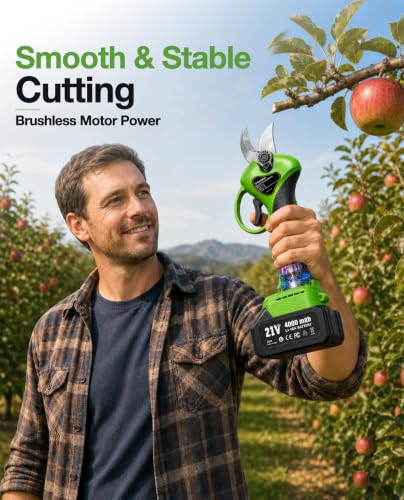 TaskStar 2-in-1 Pole Pruning Shears: 1.4" Max Power Pruner with 4.9-9 ft Pole for Cordless Tree Trimming, Brushless Motor, 4.0Ah Battery, SK5 Blade, 3 Modes Branch Cutter for Garden Maintenance - color: Green and Black