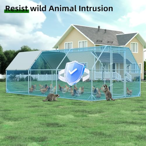 4ever2buy Metal Chicken Coop, 10x20 FT Walk-in Chicken Run Pen Poultry Cage, Water-Resistant & Anti-UV Cover, Large Chicken Coop for 18-22 Chickens - size: 224.5"L x 110.3"W x 76.8"H