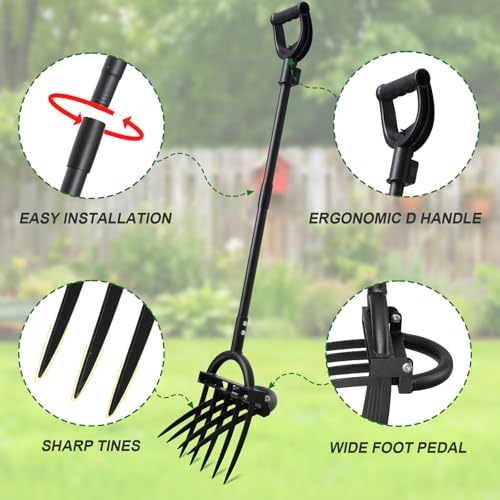 Broad Fork Garden Tool, 63" Heavy Duty Broadfork Hand Tiller with Double 5+4 Sharp Tines, Garden Pitchfork with Ergonomic D-Shaped Handle, Spading Dig - size: Broad Fork 63Inch