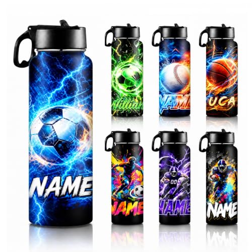Custom 18oz Kids Water Bottle with Name, Cool Funny Sports Theme Insulated Bottle, Suitable for Boys Girls, Soccer Basketball Football Baseball - color: Color 05